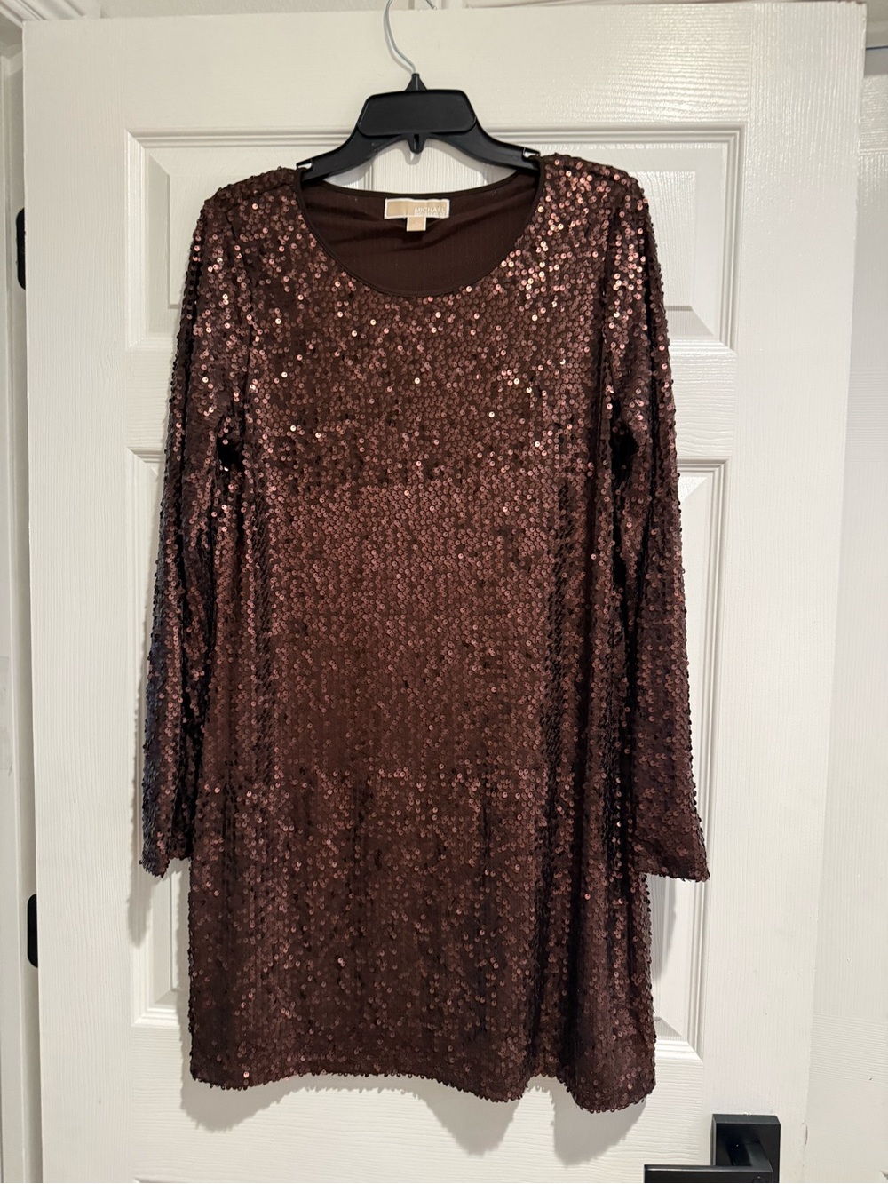 Michael Kors Brown Sequin Scoop Neck Top